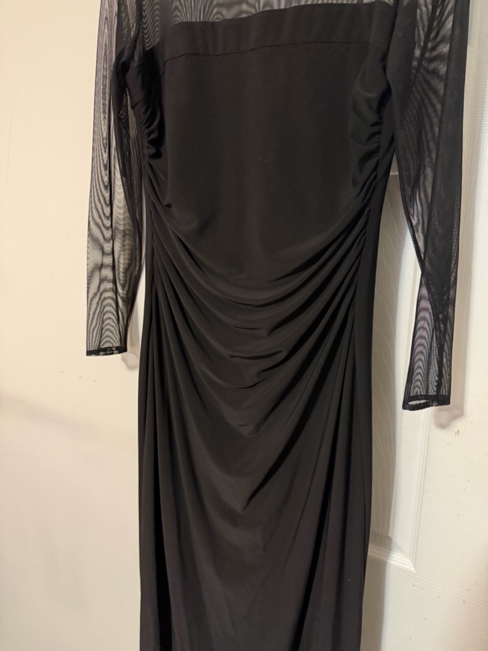 Ralph Lauren Black Long Sleeve Mesh Draped Evening Dress